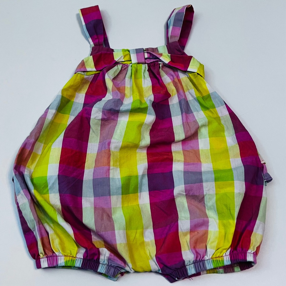 Absorba Bubble Romper 18M Pink Yellow Plaid Smocked Baby Outfit